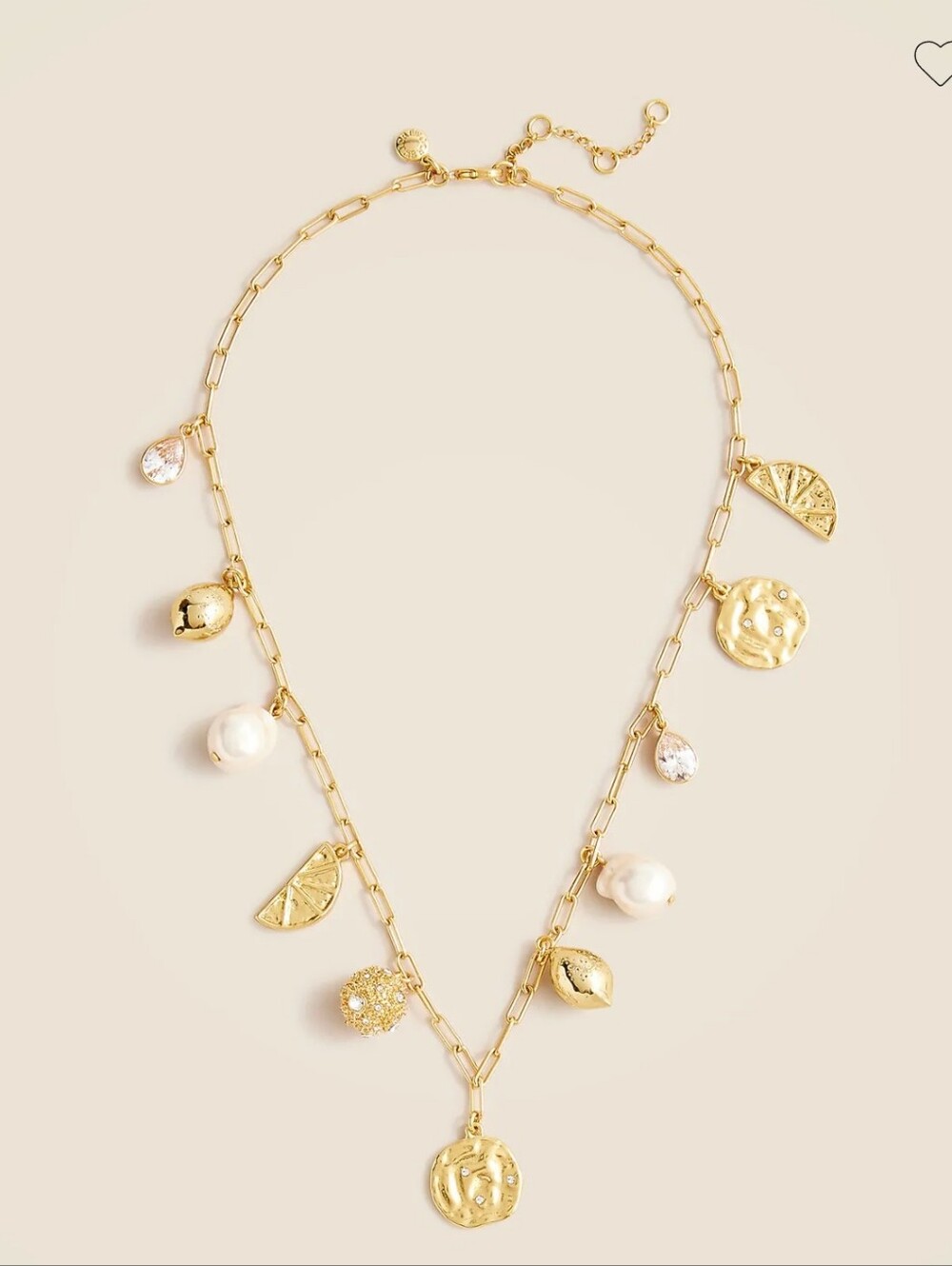 NWT J.Crew Lemon Slices, Pearls And Shells Charm Necklace Classic Look